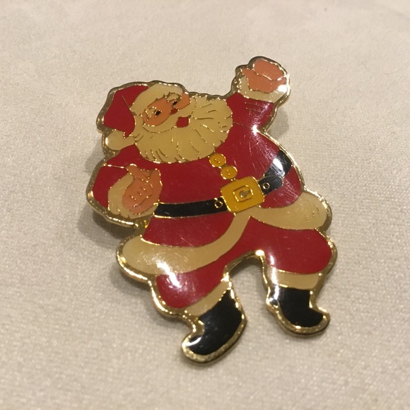Vintage Jewelry - Vintage Jolly Red White & Black Enamel Dancing Santa Claus Christmas Holiday Pin